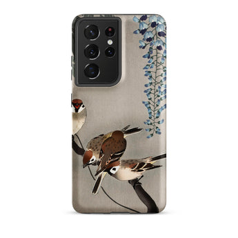 Sparrows and Wisteria - Ohara Koson Shin-hanga Samsung Case, Galaxy S21 Ultra / Matte, Smartphone Nature-themed Case Birds Branches Blue