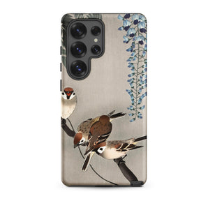 Sparrows and Wisteria - Ohara Koson Shin-hanga Samsung Case, Galaxy S25 Ultra / Matte, Smartphone Case Design Birds Branches Blue Flowers
