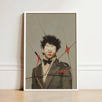 Spearhead - Dapper Gay Outlaw Art Print / Canvas Framed Portrait Person Dark Curly Hair Blindfolded Dressed Dandy, Prints