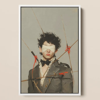 Spearhead - Dapper Gay Outlaw Framed Canvas, 12x18’’ / 31x46cm / White Floating Frame, Framed Painting Blindfolded Person Arrows