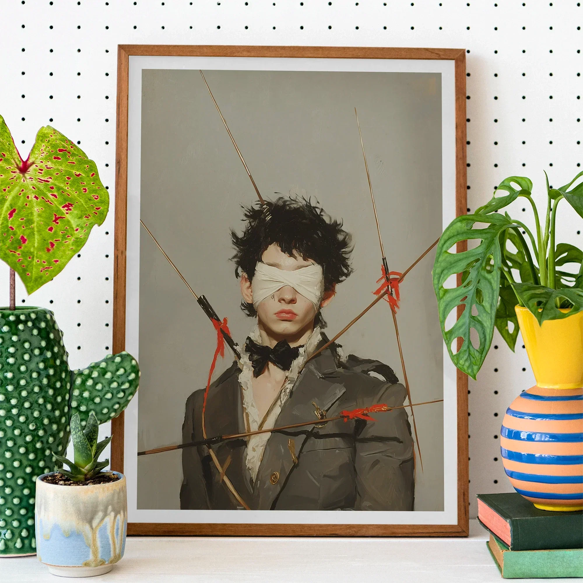Spearhead Gay Outlaw Dandy Art Print, Framed Painting Blindfolded Man Pierced Arrows
