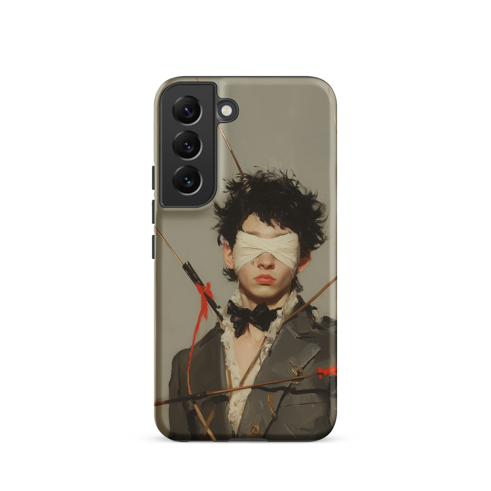 Spearhead New Romantic Outlaw Dandy Samsung Case, Galaxy S22 / Matte, Smartphone Case Blindfolded Figure Pierced Arrows