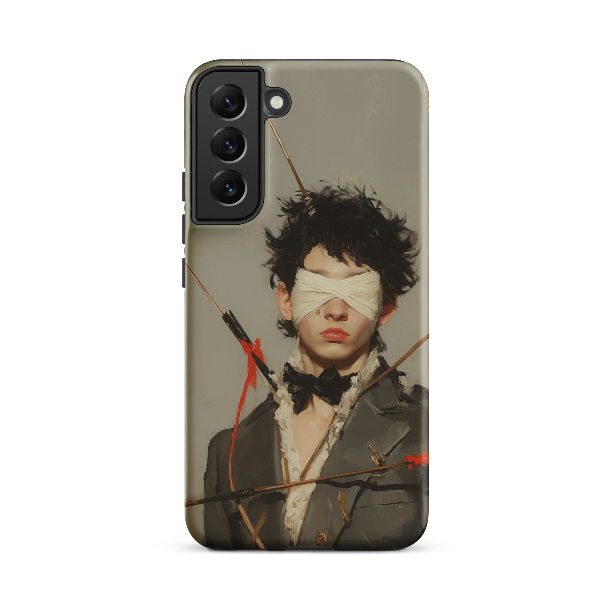 Spearhead New Romantic Outlaw Dandy Samsung Case, Galaxy S22 Plus / Matte, Phone Case Stylized Portrait Blindfolded Person Arrows