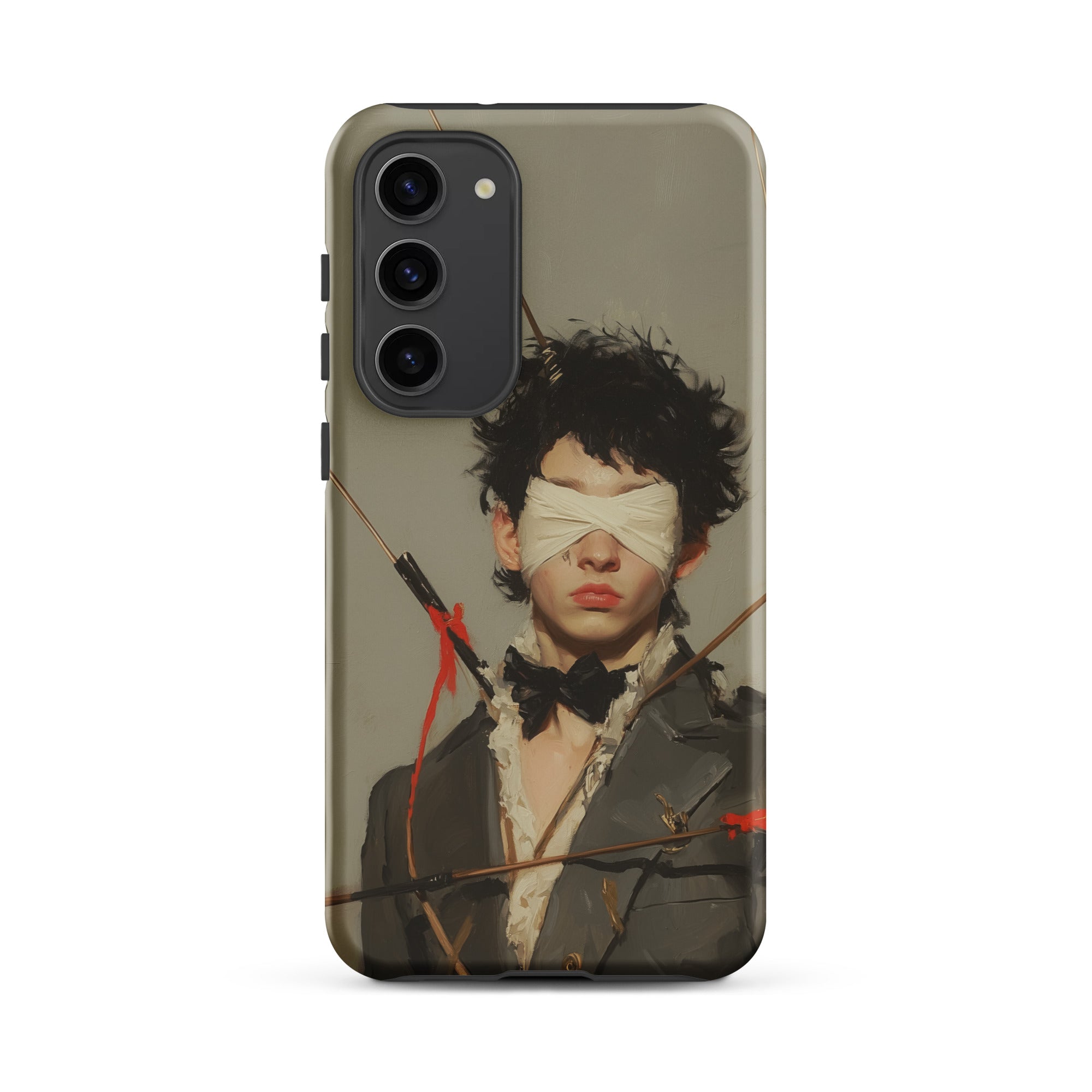 Spearhead New Romantic Outlaw Dandy Samsung Case, Galaxy S23 Plus / Matte, Smartphone Case Painted Blindfolded Person Arrows