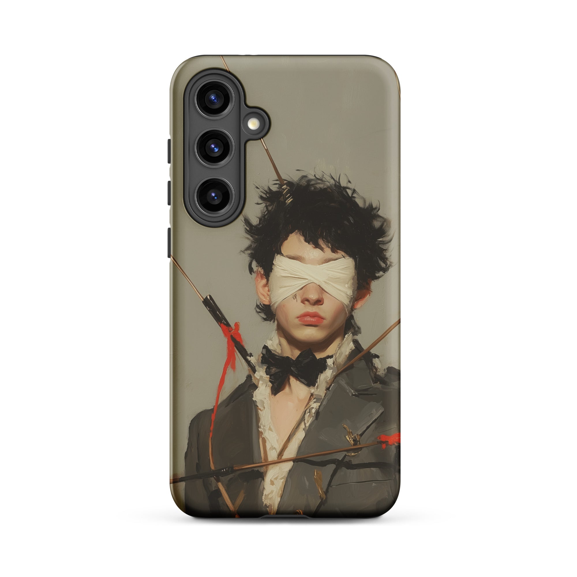 Spearhead New Romantic Outlaw Dandy Samsung Case, Galaxy S24 Plus / Matte, Smartphone Case Blindfolded Figure Pierced Arrows