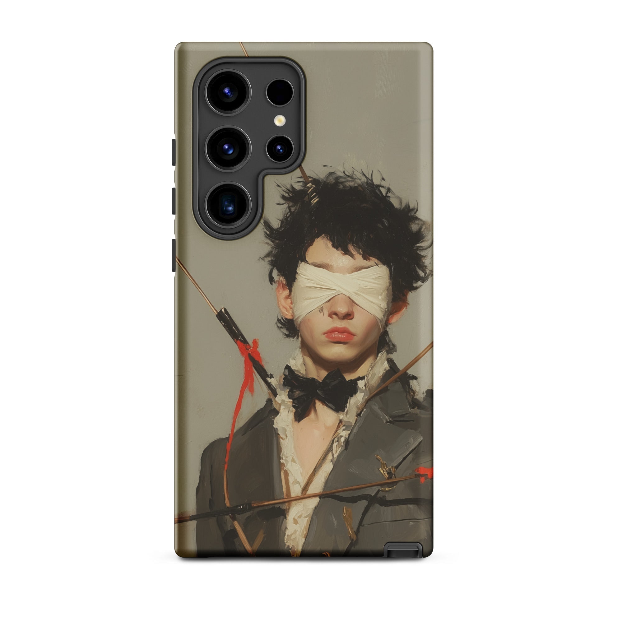 Spearhead New Romantic Outlaw Dandy Samsung Case, Galaxy S24 Ultra / Matte, Smartphone Printed Case Blindfolded Person Arrows