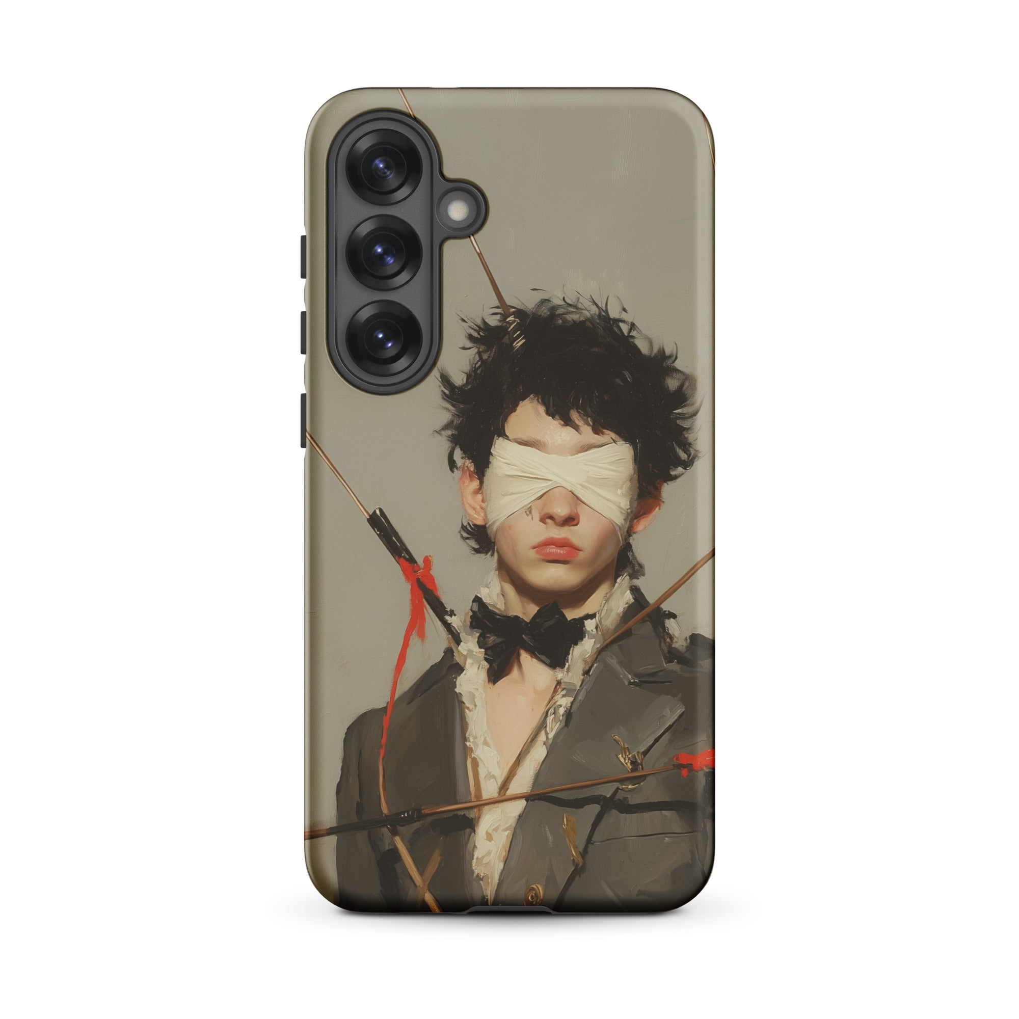 Spearhead New Romantic Outlaw Dandy Samsung Case, Galaxy S25 Plus / Matte, Smartphone Case Blindfolded Figure Arrows