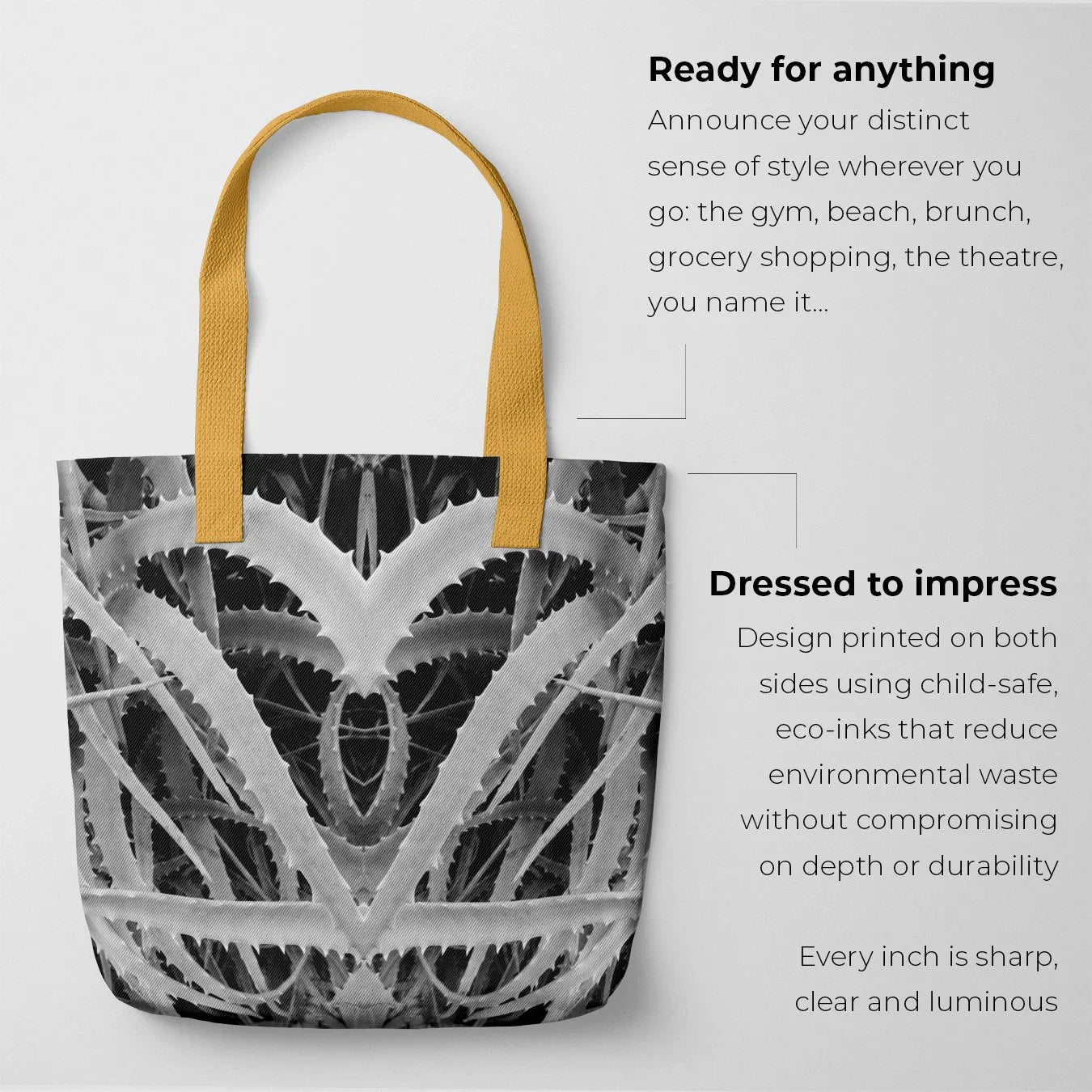 Spiked - Black & White Aloe Vera Op Art Shopping Tote, Tote Bag Black White Abstract Leaf Floral Print