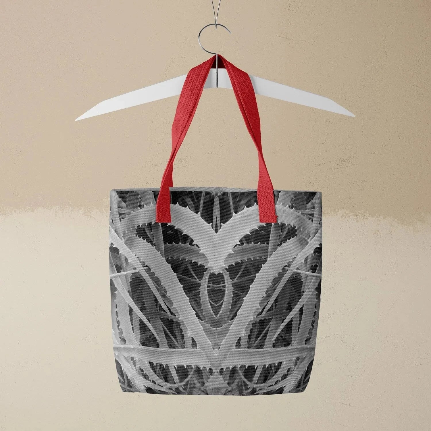Spiked Tote - Black And White - Heavy Duty Reusable Grocery Bag - Red Handles - Shopping Totes - Aesthetic Art