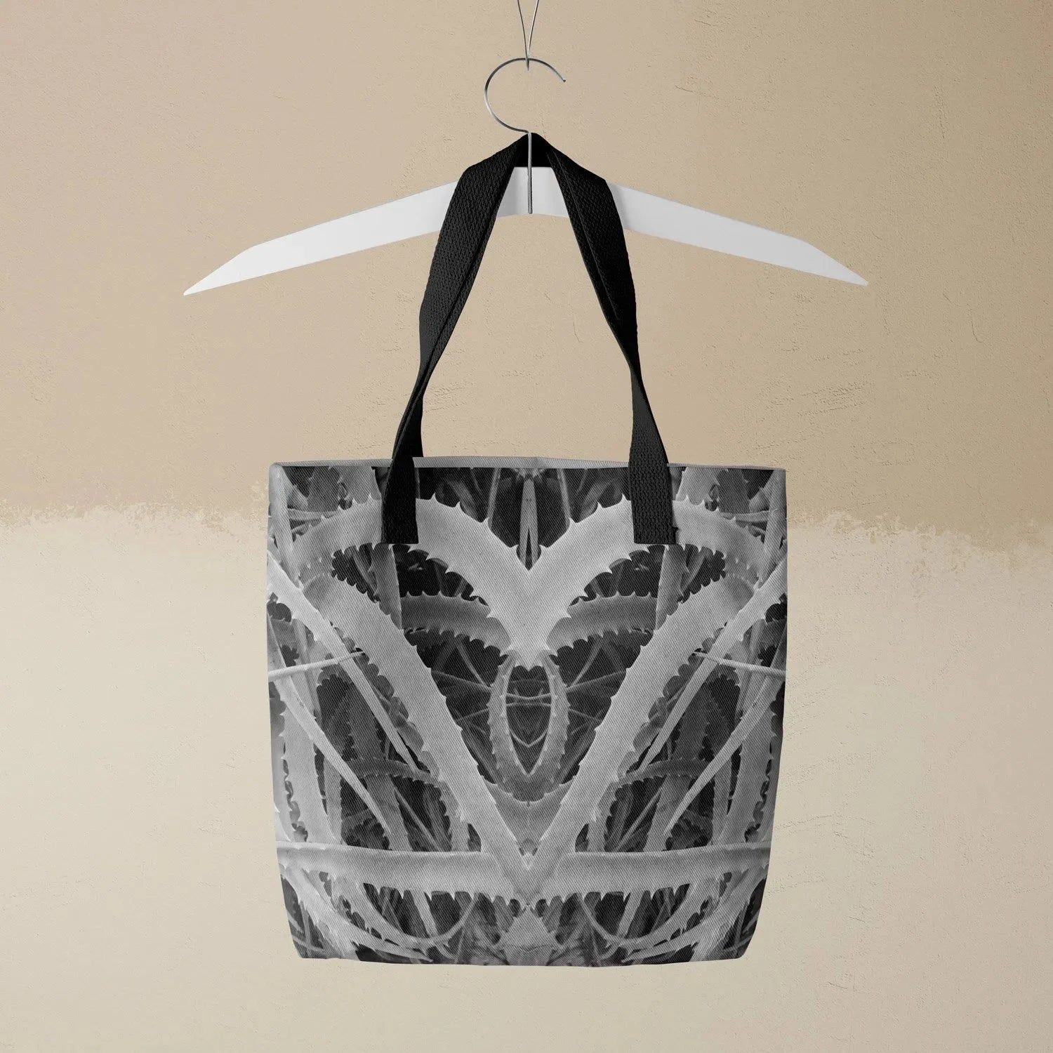 Spiked Tote - Black And White - Heavy Duty Reusable Grocery Bag - Black Handles - Shopping Totes - Aesthetic Art