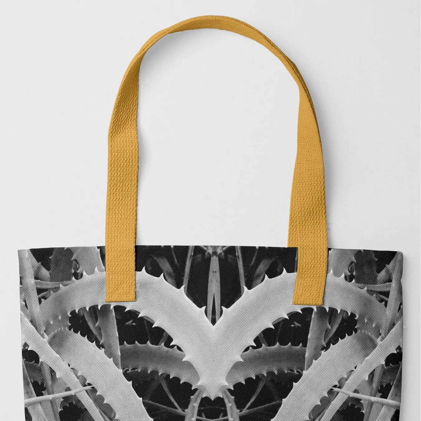Spiked Tote - Black And White - Heavy Duty Reusable Grocery Bag - Yellow Handles - Shopping Totes - Aesthetic Art