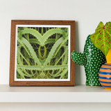 Spiked - Trippy Aloe Vera Botanical Art Print, Framed Botanical Print Symmetrical Green Leaf Pattern