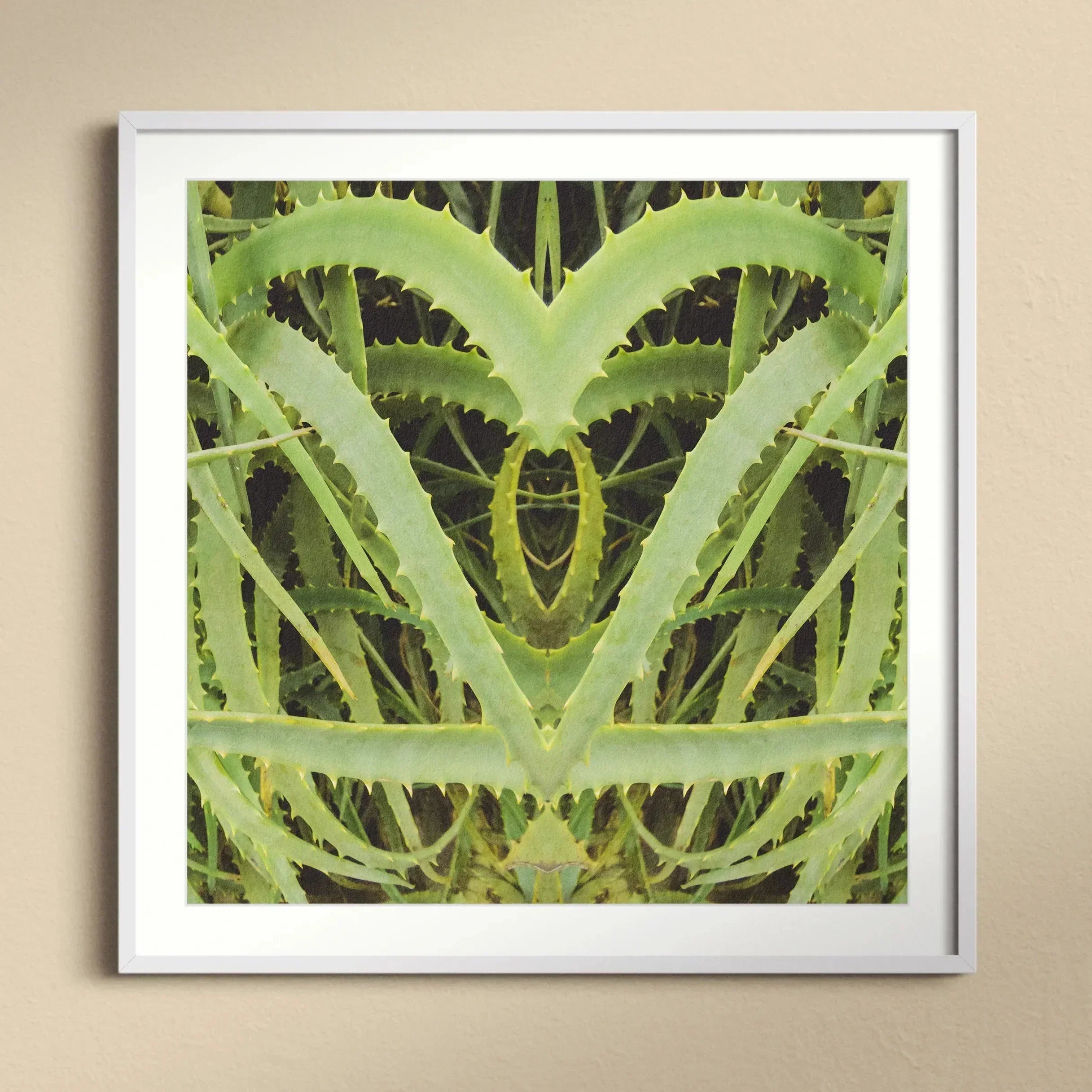 Spiked - Trippy Aloe Vera Botanical Art Print, Mirrored Aloe Vera Plant Leaves Symmetrical Green Pattern