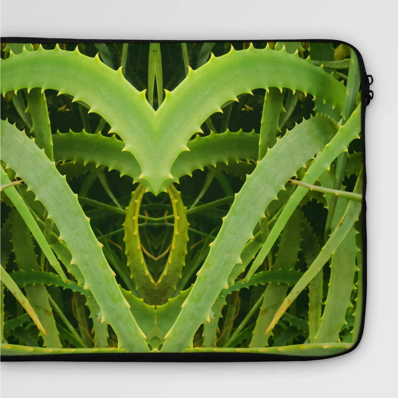 Spiked - Trippy Aloe Vera Botanical Laptop Sleeve, 13 in, Close-up View Aloe Vera Plant’s Fleshy Serrated Leaves