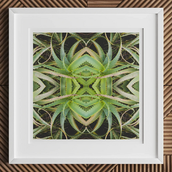 Spiked too - Trippy Aloe Vera Botanical Op Art Print, 12x12’’ / 31x31cm / White Frame / 2’’ Matboard, Framed Abstract Artwork Green Aloe