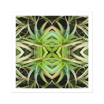 Spiked too - Trippy Aloe Vera Botanical Op Art Print / Canvas Kaleidoscopic Pattern Created Mirrored Plant Leaves Morphs, Verdant Rorschach