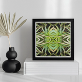 Spiked too - Trippy Aloe Vera Botanical Op Art Print, Framed Kaleidoscopic Botanical Art Print Mirrored Palm Frond