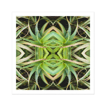 Spiked too - Trippy Aloe Vera Botanical Op Art Print, Kaleidoscopic Pattern Created Mirrored Aloe Vera Plant Leaves