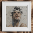 Spilled Milk - Dreamy Gay Art Erotica Giclee Print, 12x12’’ / 31x31cm / White Frame / 2’’ Matboard, Framed Art Print Man Milky Bath