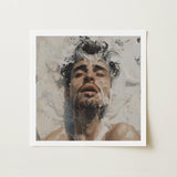Spilled Milk - Dreamy Gay Art Erotica Giclee Print / Canvas Square-framed Artwork Man Dark Hair Beard Submerged Soapy Ethereal Sea, Milky