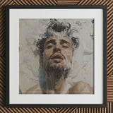 Spilled Milk - Dreamy Gay Art Erotica Giclee Print / Canvas Black-framed Artwork Man Dark Hair Beard Submerged Soapy Ethereal Sea, Milky