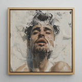 Spilled Milk - Dreamy Gay Art Erotica Giclee Print / Canvas Square-framed Artwork Man Dark Hair Beard Submerged Soapy Ethereal Sea, Milky