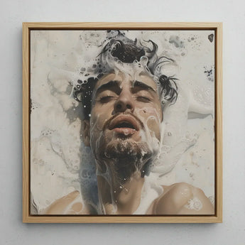 Spilled Milk - Dreamy Gay Art Erotica Giclee Print / Canvas Square-framed Artwork Man Dark Hair Beard Submerged Soapy Ethereal Sea, Milky