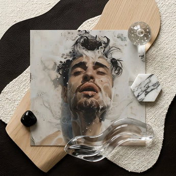 Spilled Milk - Dreamy Gay Art Erotica Giclee Print / Canvas Square Man Dark Wet Hair Beard Ethereal Sea, Milky Waters, Prints