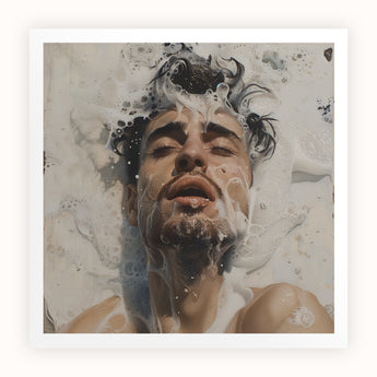 Spilled Milk - Dreamy Gay Art Erotica Giclee Print, Close-up Portrait Man Submerged Water Bubbles Foam Face