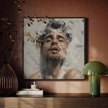 Spilled Milk - Subtle Sexy Gay Erotic Art Framed Canvas, Framed Portrait Photograph Person Submerged Water Eyes Closed