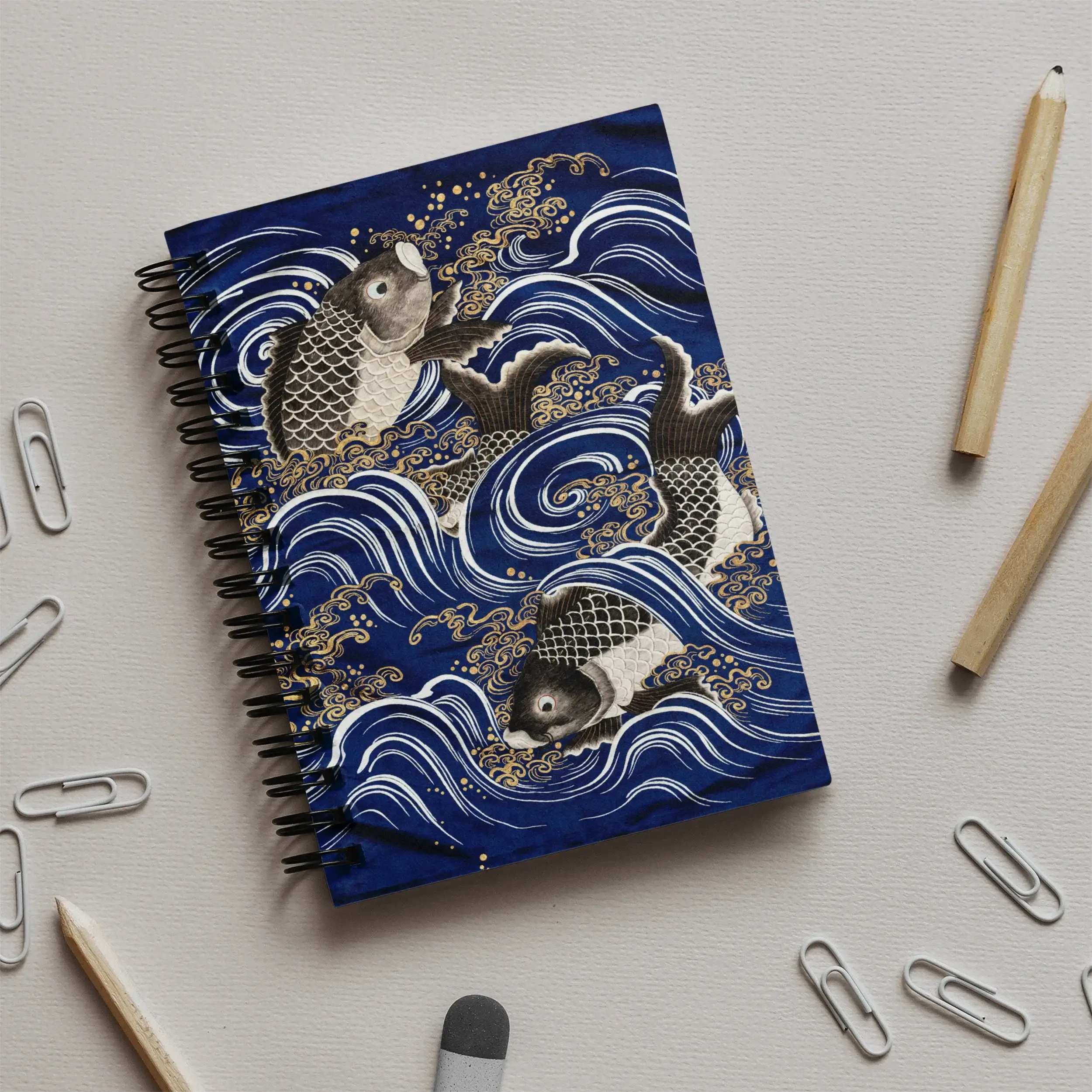 Fukusa and Carp in Waves - Meiji Period Art Notebook Notebooks & Notepads