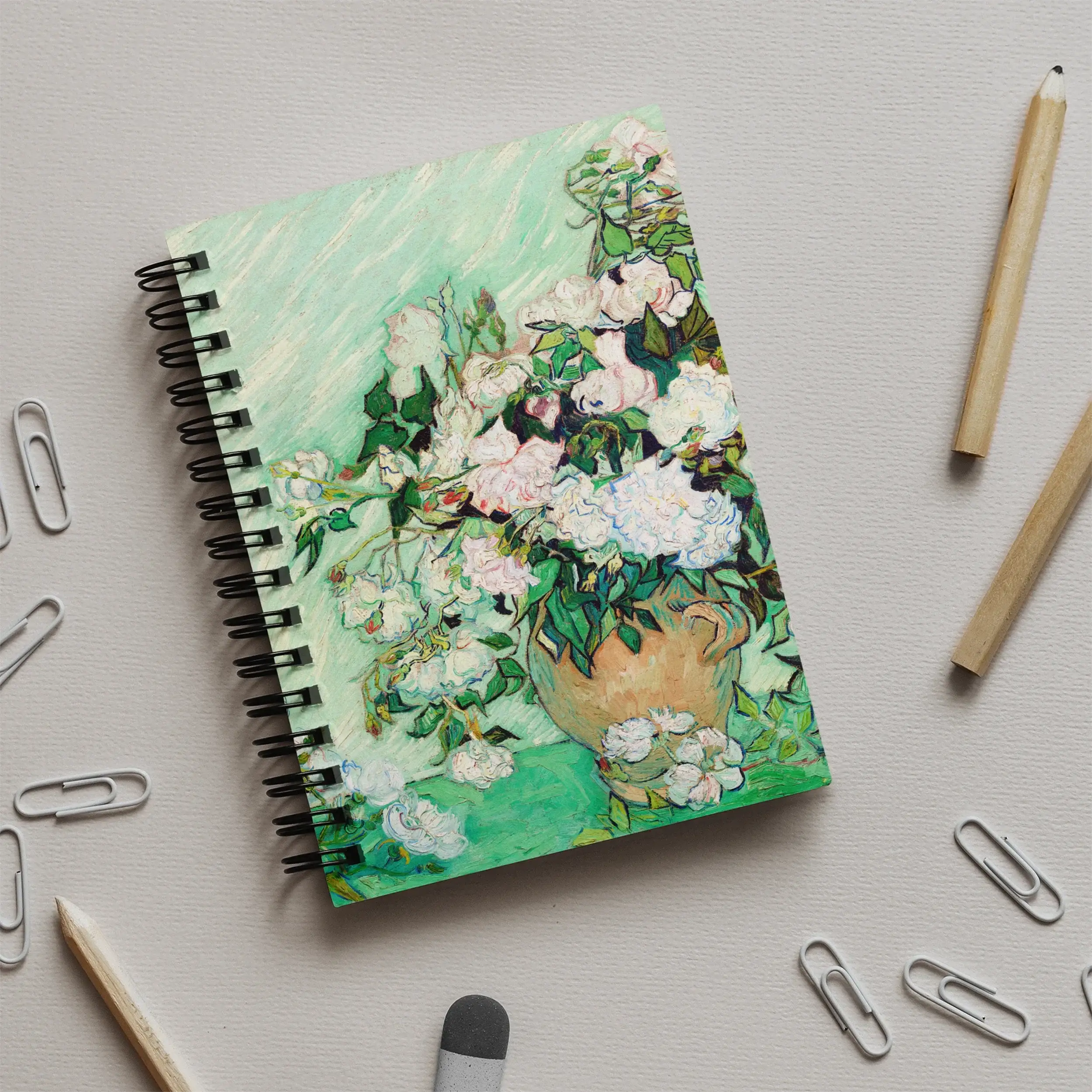 White Roses - Vincent Van Gogh Flower Painting Notebook Notebooks & Notepads