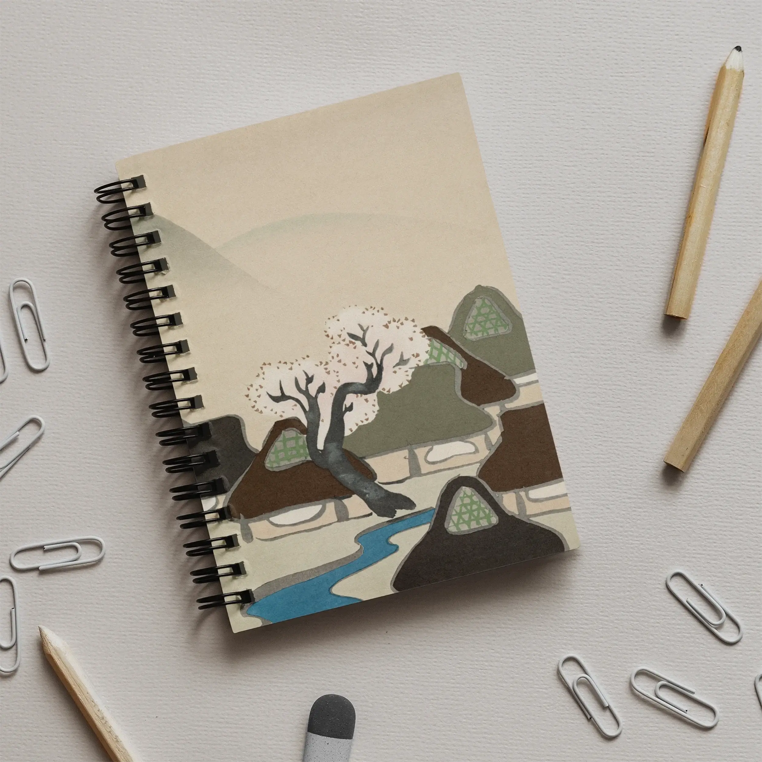 Village Cherry Blossoms - Kamisaka Sekka Meiji Art Notebook Notebooks & Notepads