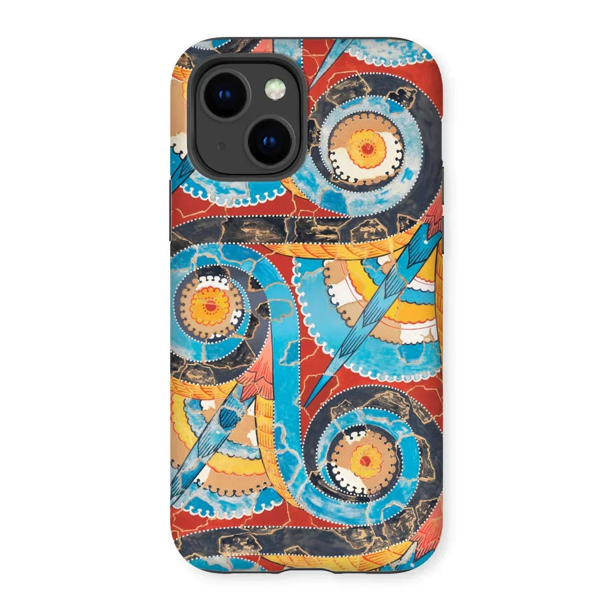 Spiral Frieze - Emile Gillieron Minoan Mosaic Iphone Case, 14 / Matte, Phone Case Colorful Abstract Pattern Swirls Circles Birds