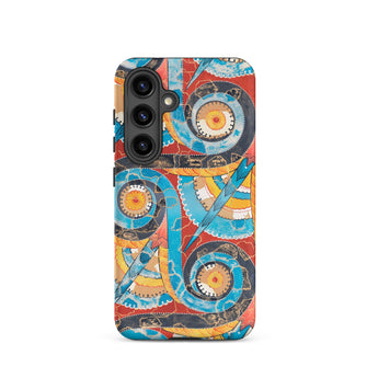 Spiral Frieze - Emile Gillieron Minoan Mosaic Samsung Case, Galaxy S24 / Matte, Smartphone Case Vibrant Abstract Pattern Shades Blue Orange