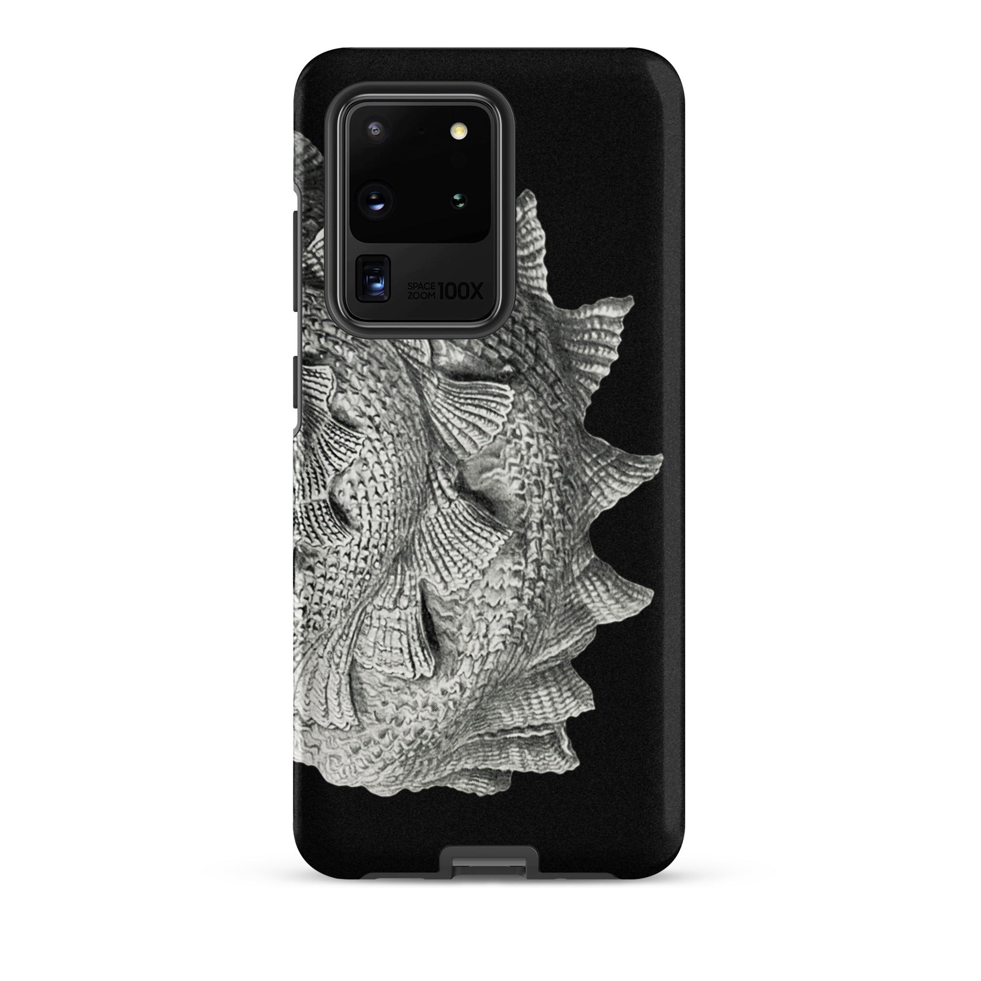 Spiral Shell Ernst Haeckel Sea Life Graphic Samsung Case, Galaxy S20 Ultra / Matte, Black Smartphone Case Intricate Silver Fish Scale Design