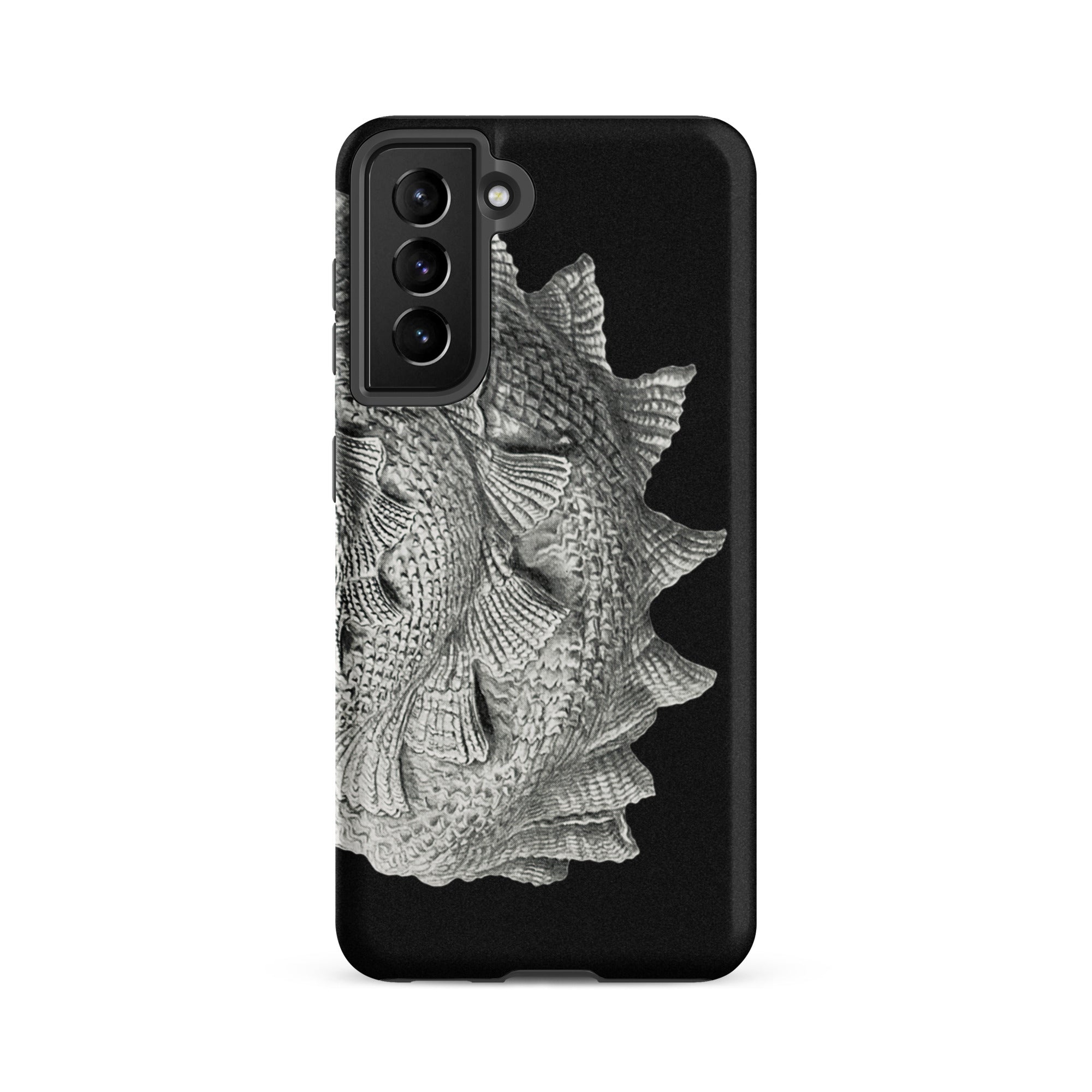 Spiral Shell Ernst Haeckel Sea Life Graphic Samsung Case, Galaxy S21 Fe / Matte, Black Smartphone Case Textured Silver Fish Scale Design