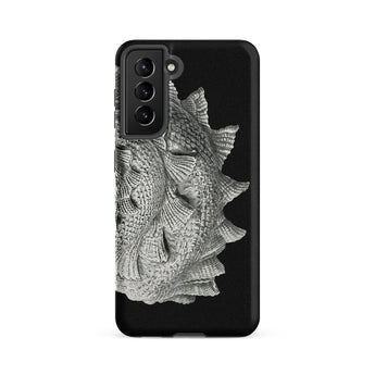 Spiral Shell - Ernst Haeckel Sea Life Graphic Samsung Case, Galaxy S21 Fe / Matte, Black Smartphone Case Textured Silver Fish-scale Design