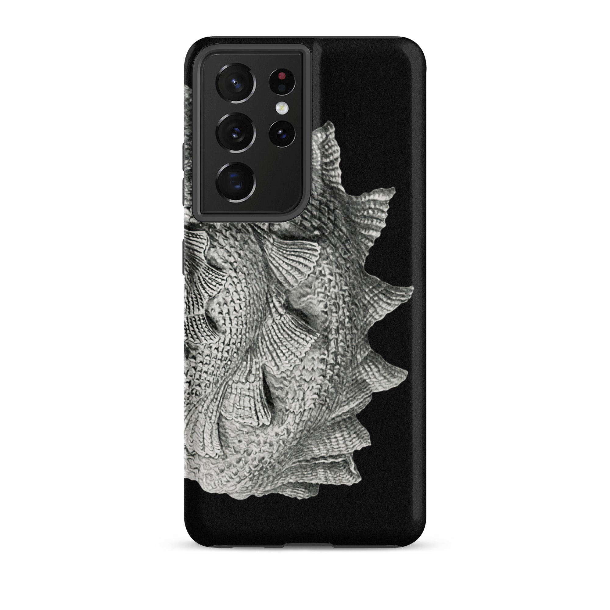 Spiral Shell Ernst Haeckel Sea Life Graphic Samsung Case, Galaxy S21 Ultra / Matte, Black Smartphone Case Textured Silvery Fish Scale Design