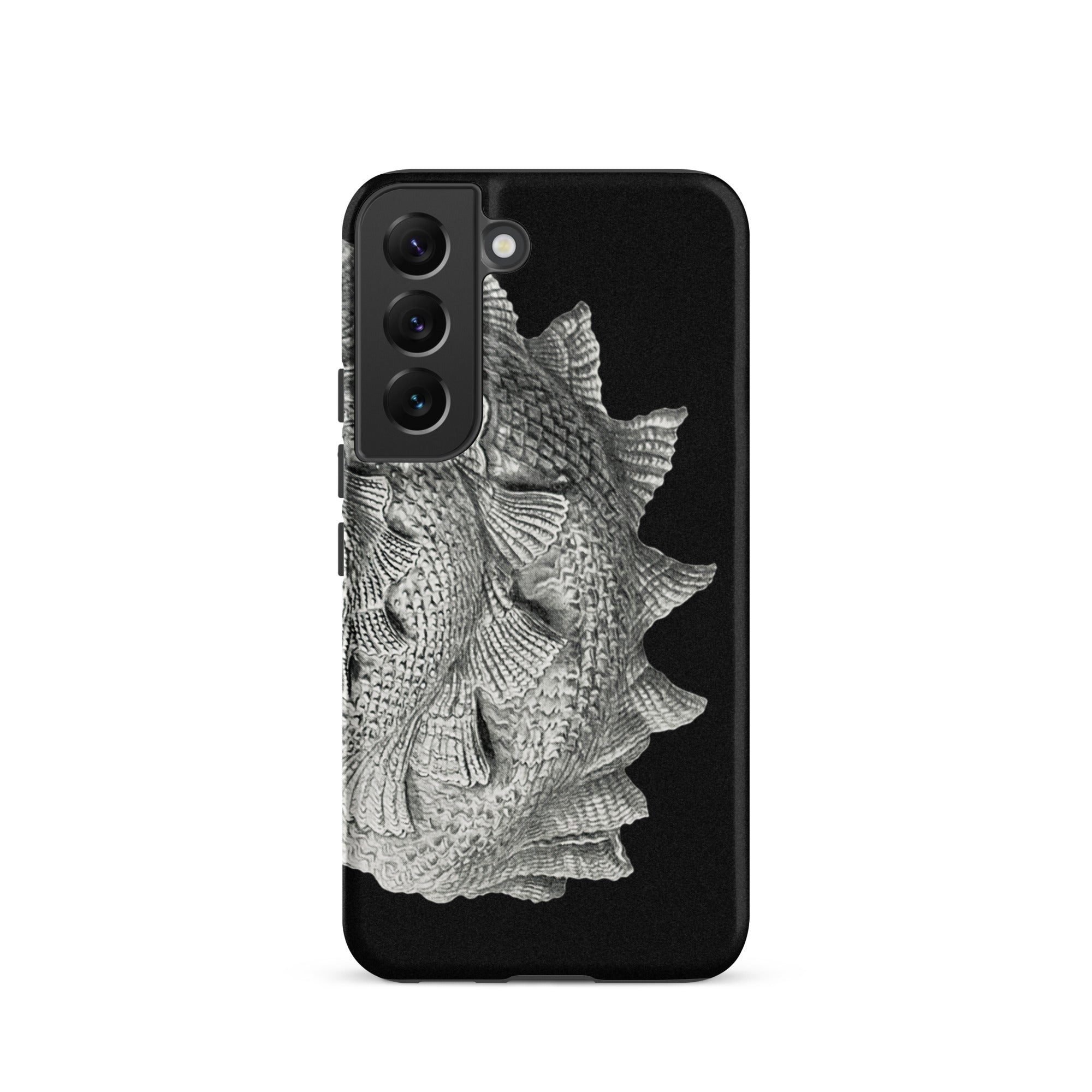 Spiral Shell Ernst Haeckel Sea Life Graphic Samsung Case, Galaxy S22 / Matte, Black Phone Case Textured Silvery Grey Fish Scale Pattern