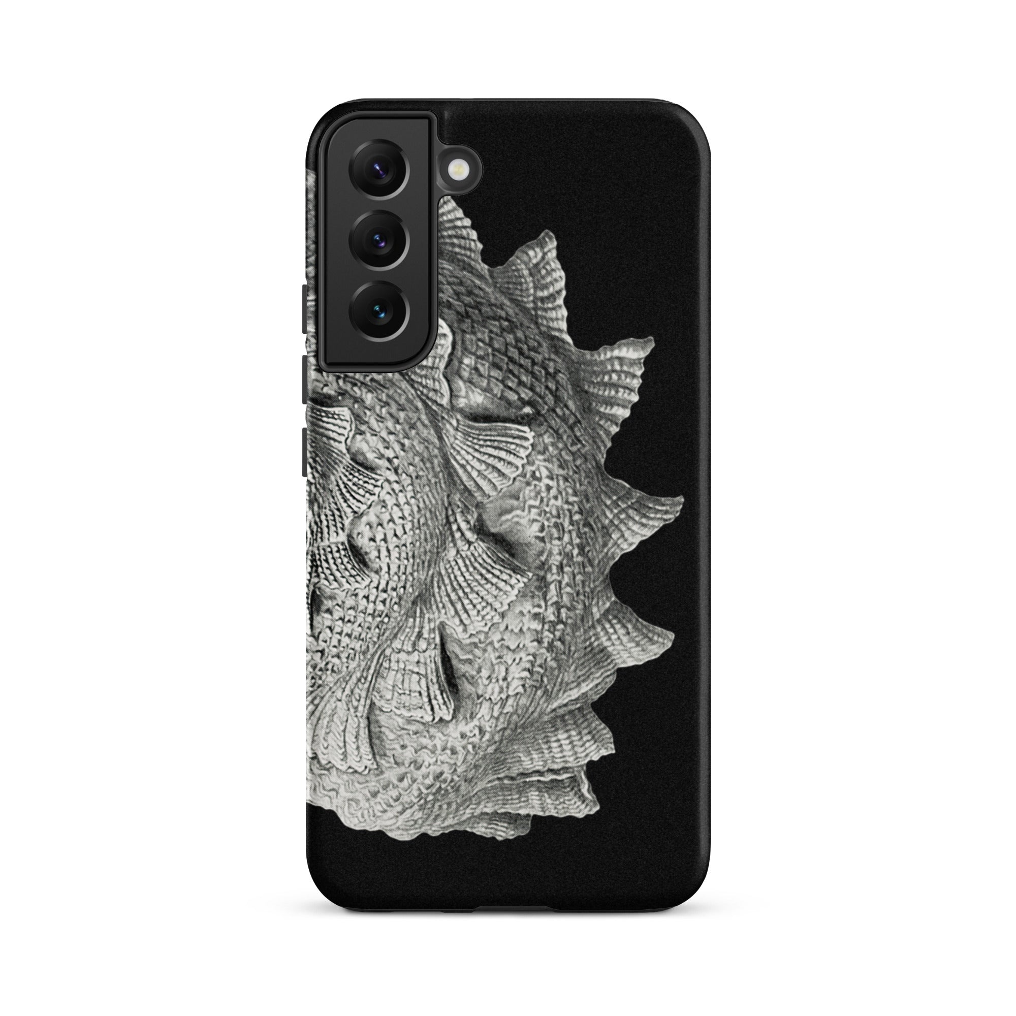 Spiral Shell Ernst Haeckel Sea Life Graphic Samsung Case, Galaxy S22 Plus / Matte, Black Smartphone Case Textured Silvery Fish Scale Design