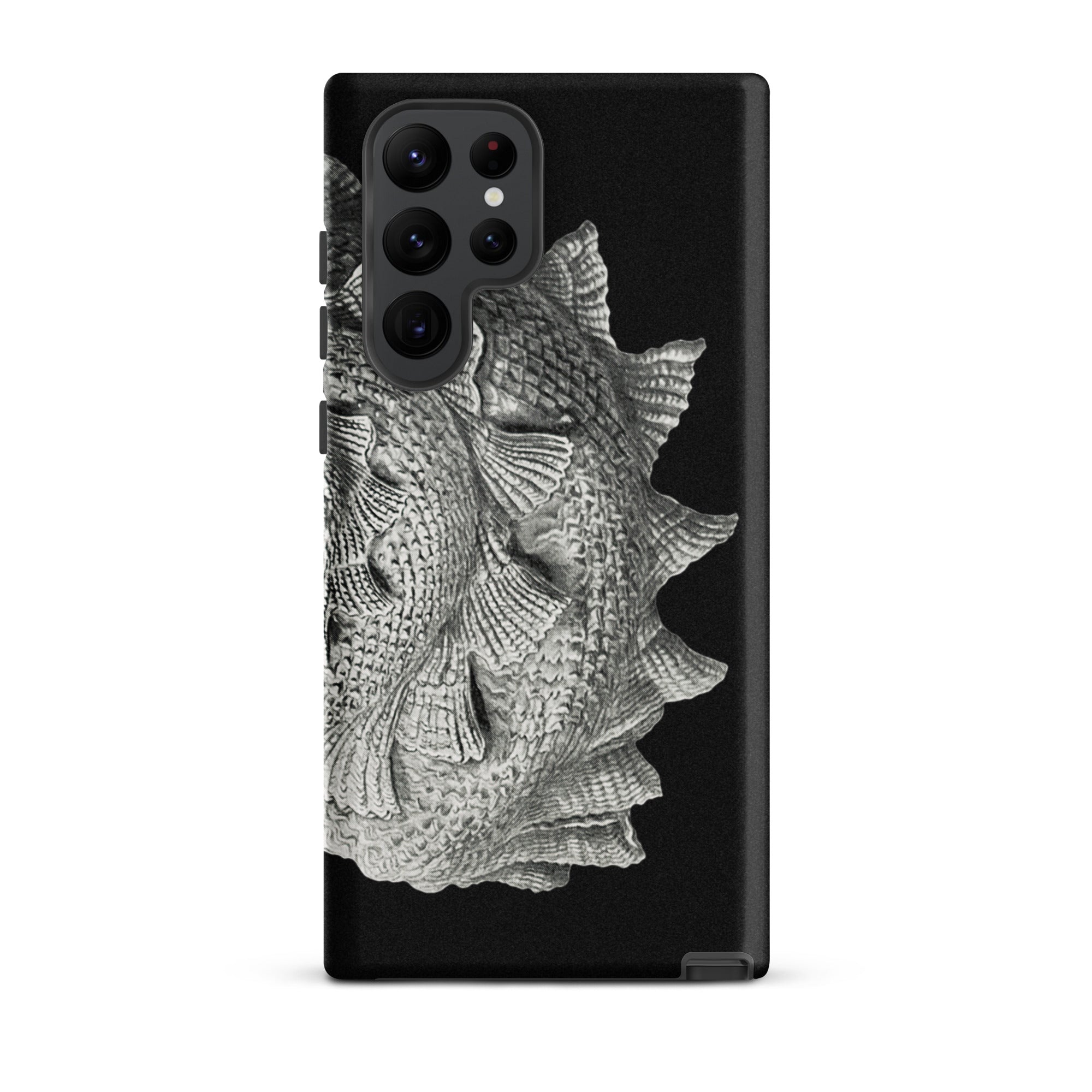 Spiral Shell Ernst Haeckel Sea Life Graphic Samsung Case, Galaxy S22 Ultra / Matte, Black Smartphone Case Textured Silver Fish Scale Design