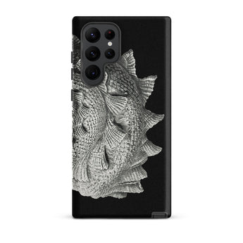 Spiral Shell - Ernst Haeckel Sea Life Graphic Samsung Case, Galaxy S22 Ultra / Matte, Black Smartphone Case Textured Silver Fish-scale