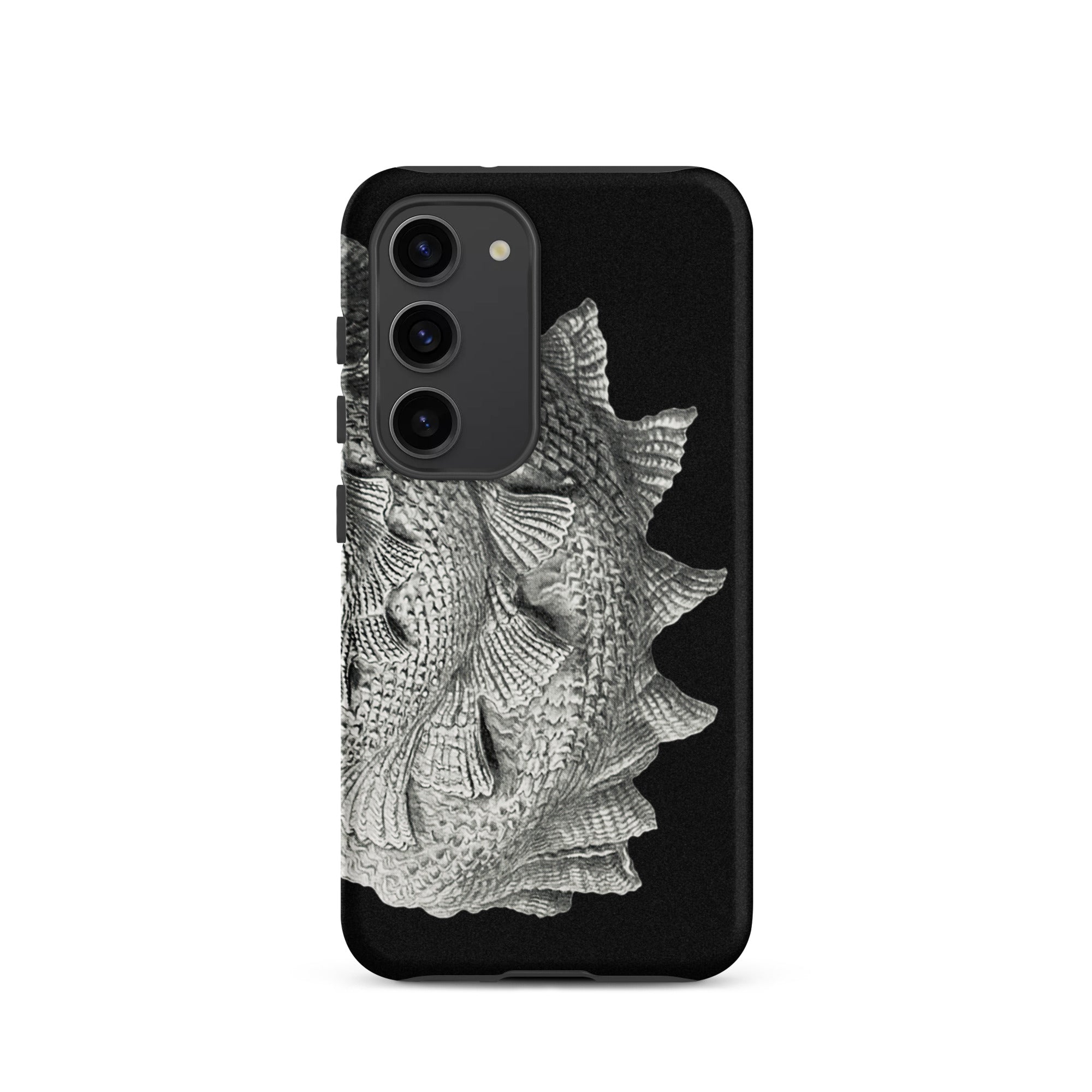 Spiral Shell Ernst Haeckel Sea Life Graphic Samsung Case, Galaxy S23 / Matte, Black Smartphone Case Textured Silvery Fish Scale Design