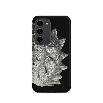 Spiral Shell - Ernst Haeckel Sea Life Graphic Samsung Case, Galaxy S23 / Matte, Black Smartphone Case Textured Silvery Fish-scale Design