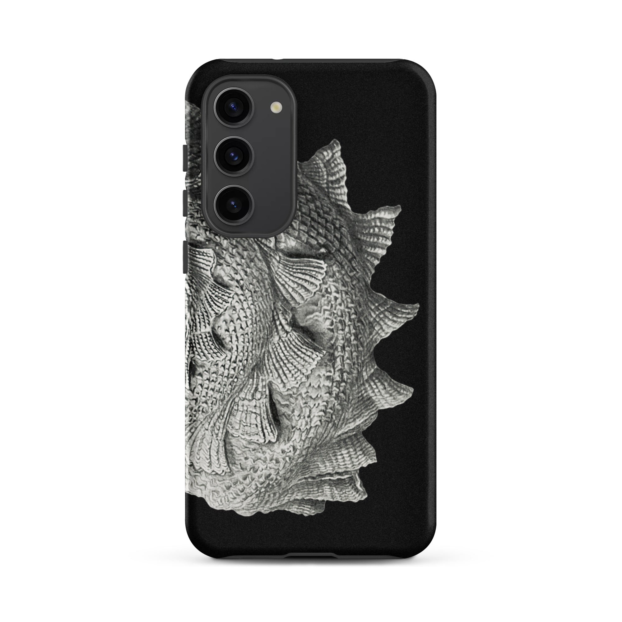 Spiral Shell Ernst Haeckel Sea Life Graphic Samsung Case, Galaxy S23 Plus / Matte, Black Smartphone Case Textured Silvery Grey Spiky Fish