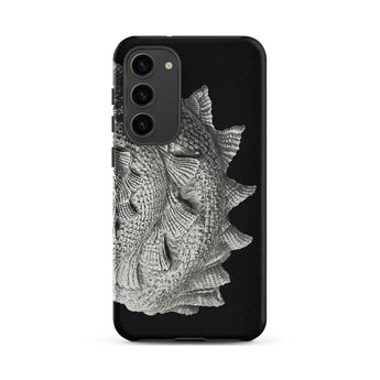 Spiral Shell - Ernst Haeckel Sea Life Graphic Samsung Case, Galaxy S23 Plus / Matte, Black Smartphone Case Textured Silvery-grey Spiky