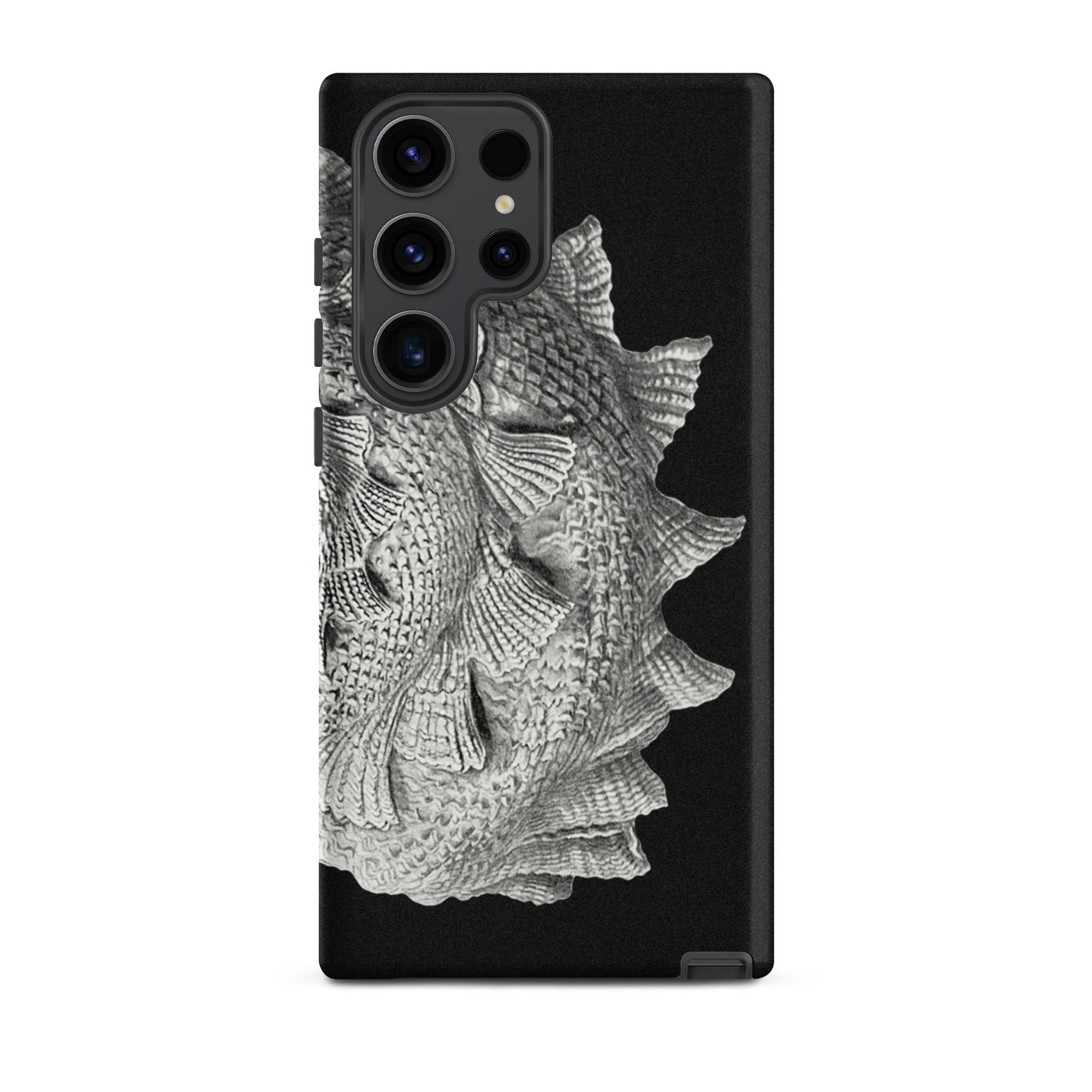 Spiral Shell Ernst Haeckel Sea Life Graphic Samsung Case, Galaxy S23 Ultra / Matte, Black Smartphone Case Metallic Textured Fish Scale