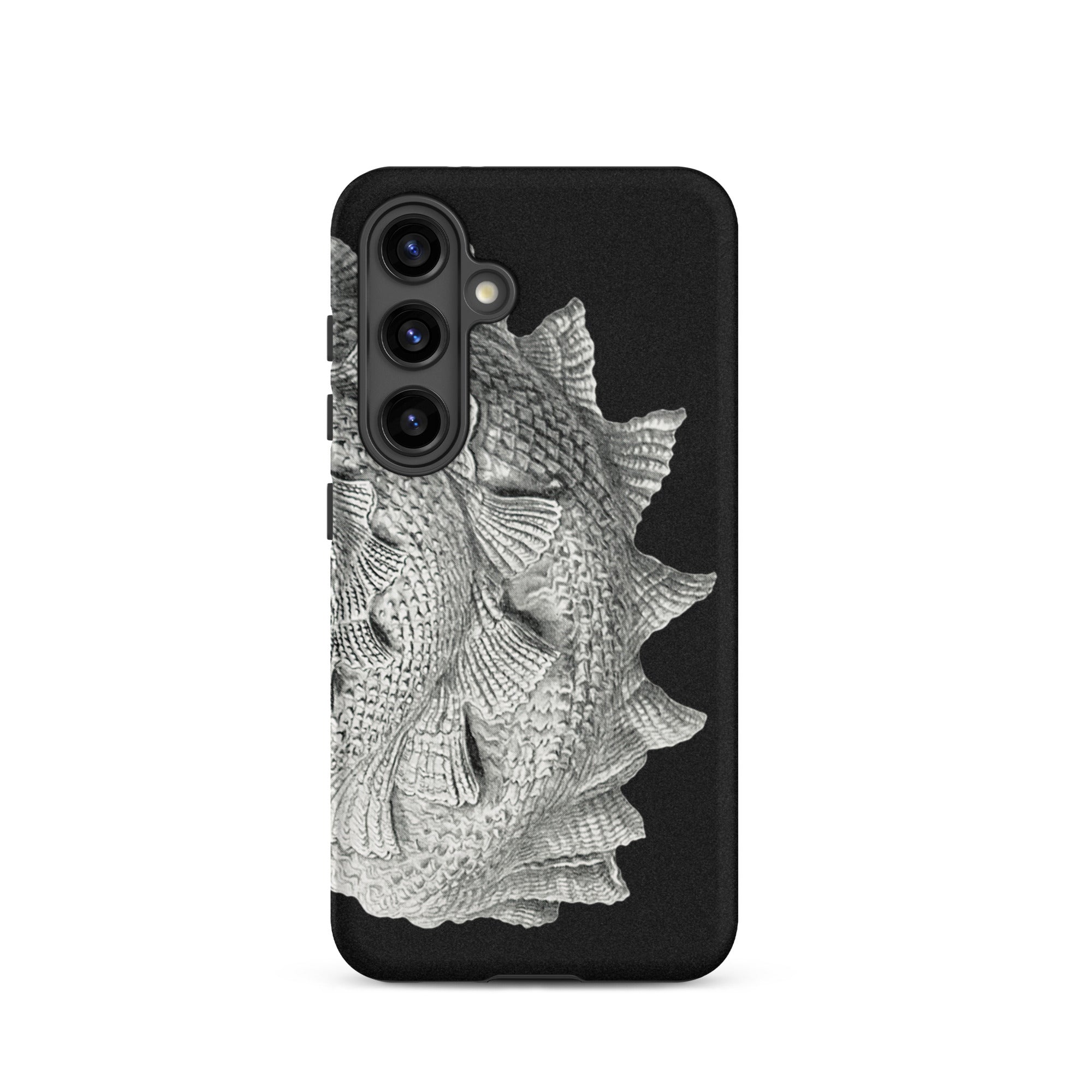 Spiral Shell Ernst Haeckel Sea Life Graphic Samsung Case, Galaxy S24 / Matte, Black Phone Case Textured Silvery Fish Scale Design