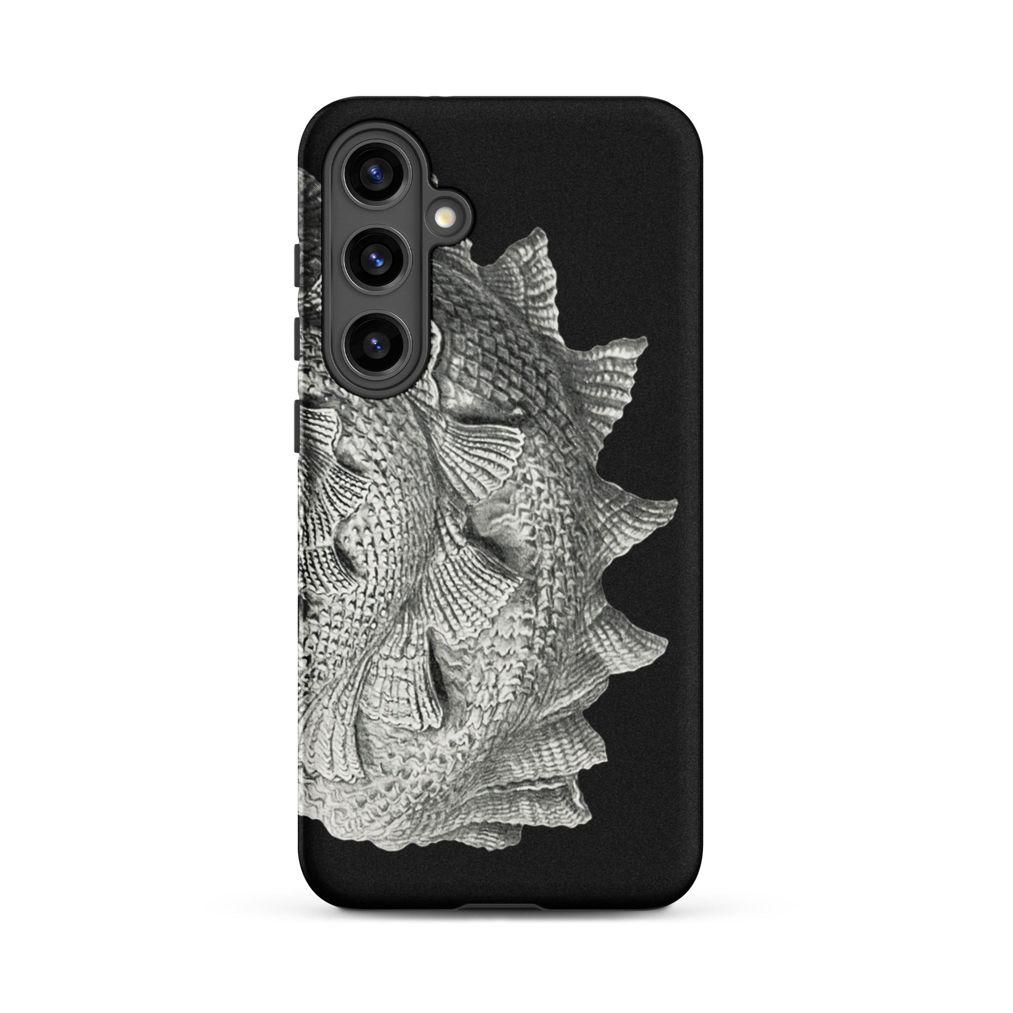 Spiral Shell Ernst Haeckel Sea Life Graphic Samsung Case, Galaxy S24 Plus / Matte, Black Phone Case Textured Metallic Silver Fish Scale